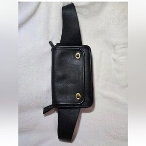Coach Black Leather Belt Bag with Gold Accents